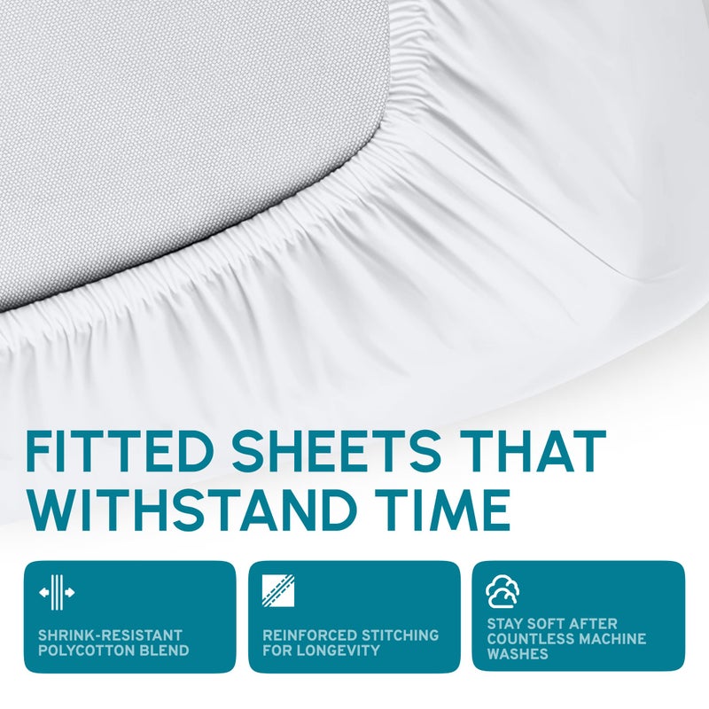 White Classic Fitted Hospital Bed Sheets Set of 3, Cotton Fitted Sheet with 200 Thread Count, Soft Standard Sheets for Hospital Bed Size: 36" x 80" x 9" - Image 5